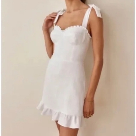 Reformation Christine Mini Dress White Ruffles Size 4 4P Sweetheart - Picture 5 of 12